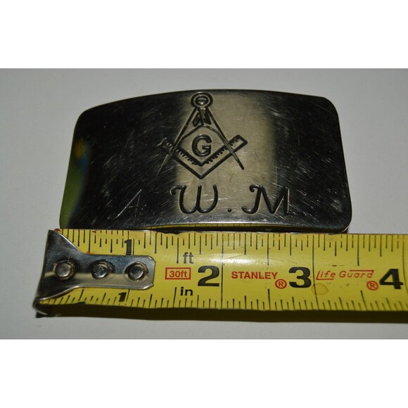 Vintage Freemasons Silver Tone Custom Monogram AWM Belt Buckle Rare - Picture 4 of 5